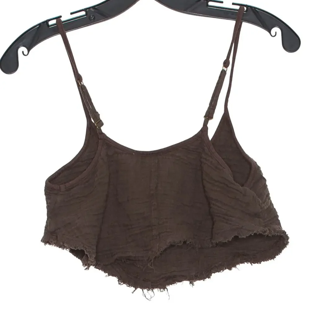 Out From Under Crop Top Gauze Y2K Boho Cottage Grunge Minimalist Brown Medium - Picture 4 of 4